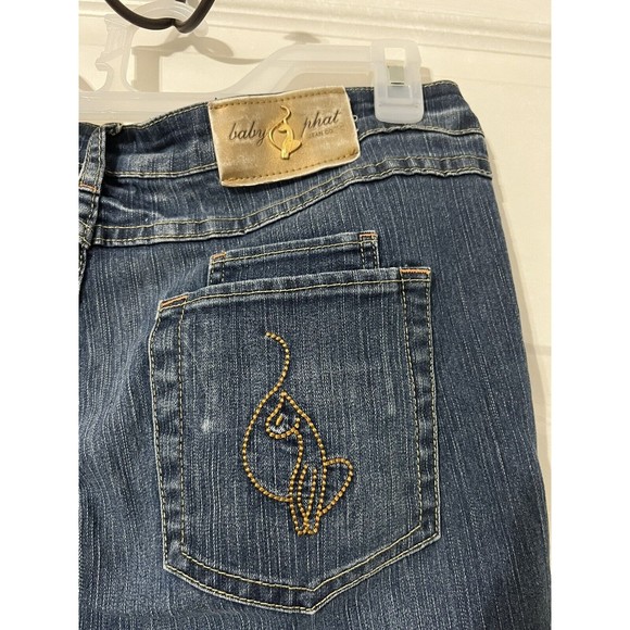 Baby Phat Capri Jeans Womens 13 Stretchy Cat Embroidered‎ Logo Gold Y2K - Picture 8 of 12